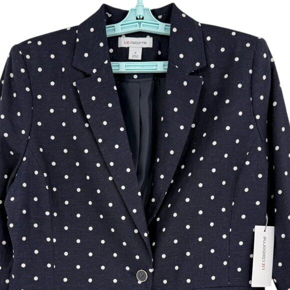 Liz Claiborne Women's Linen Blend Navy/White Dot Blazer Size 6 Notch Lapel NWT - Picture 4 of 12